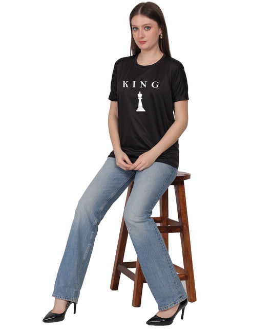 Chess King Graphic Print T-Shirt, Cotton, Round Neck, Short Sleeve, Regular Fit, Casual Wear