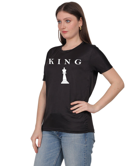 Chess King Graphic Print T-Shirt, Cotton, Round Neck, Short Sleeve, Regular Fit, Casual Wear